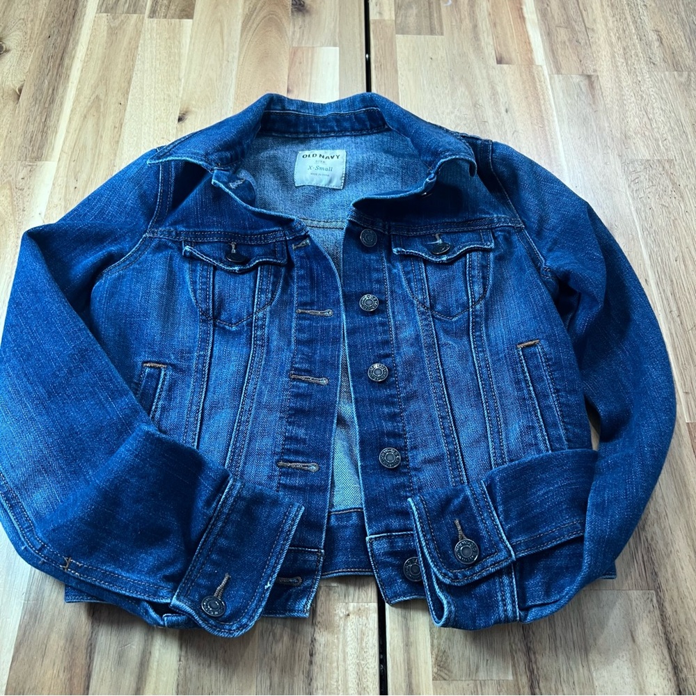 Old Navy Denim Jacket XS Dark Wash Classic Fitted Jean Jacket Women - Picture 3 of 4
